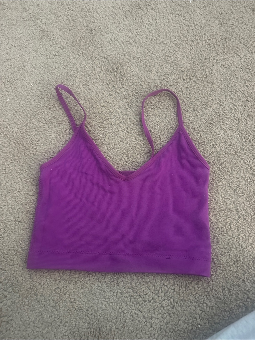 Garage Purple Ribbed V-Neck Cropped Tank